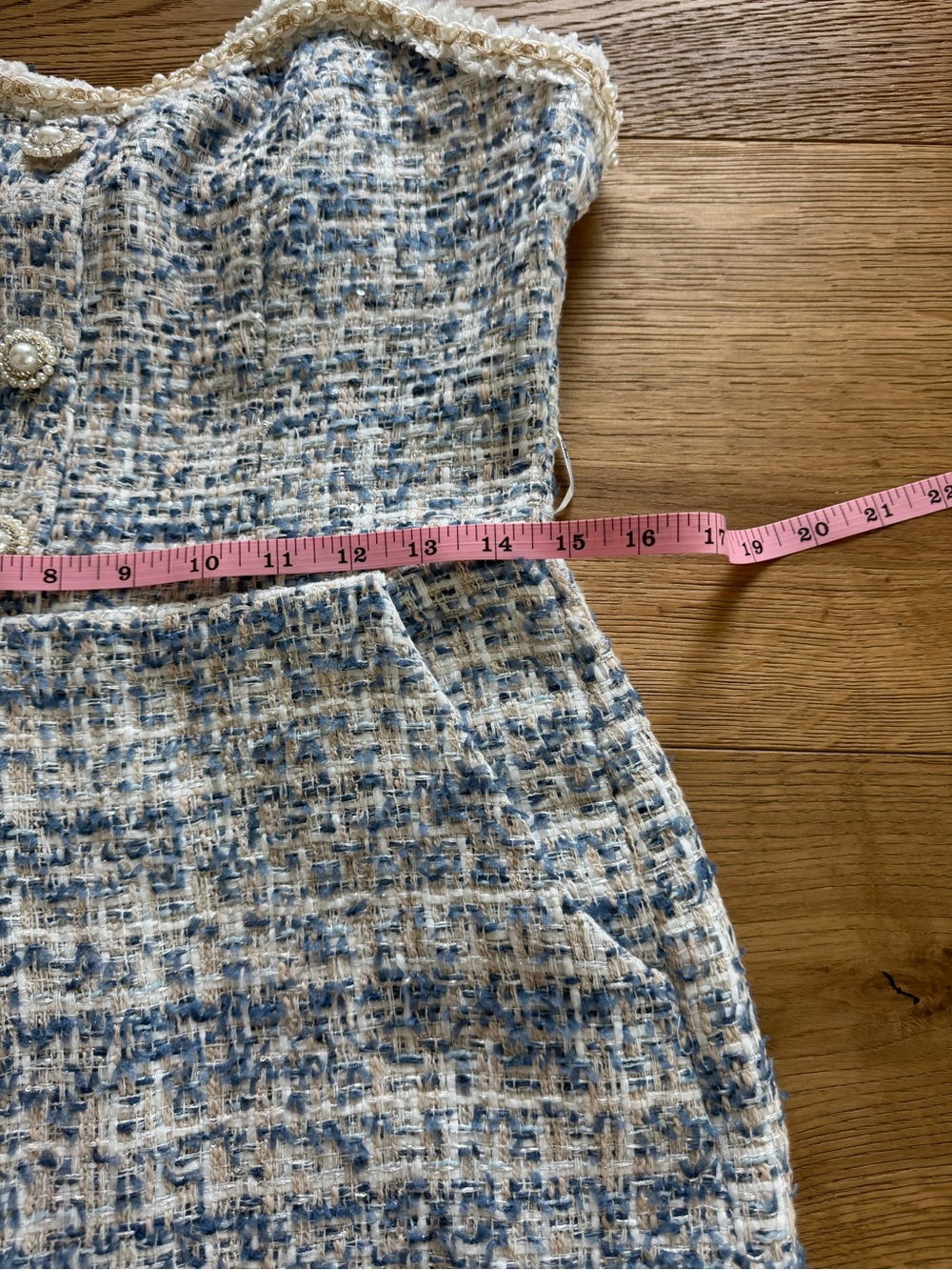 NWT Lulu's Blue & White Tweed Jumpsuit with Beaded details Size M - Picture 8 of 9